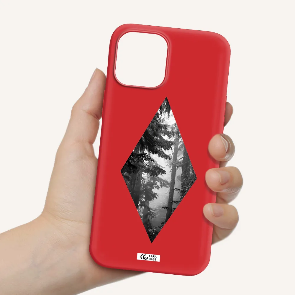 a diamond shaped image of trees Apple iPhone 12 pro max Silicone Imperial Red Case