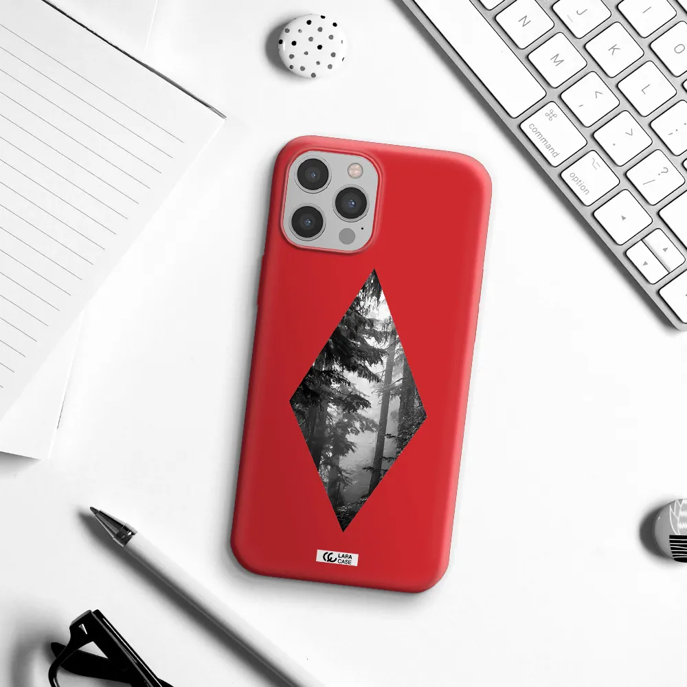 a diamond shaped image of trees Apple iPhone 12 pro max Silicone Imperial Red Case