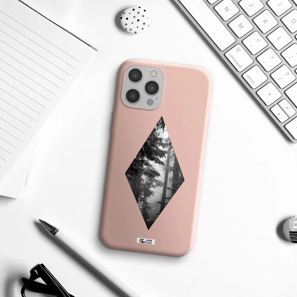 a diamond shaped image of trees Apple iPhone 12 pro max Silicone pastel pink Case