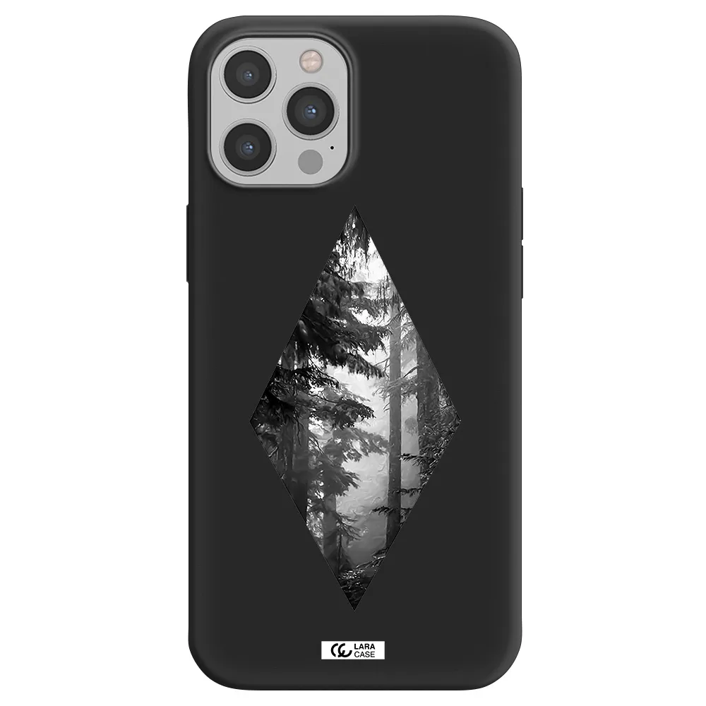 a diamond shaped image of trees Apple iPhone 12 pro Silicone black Case
