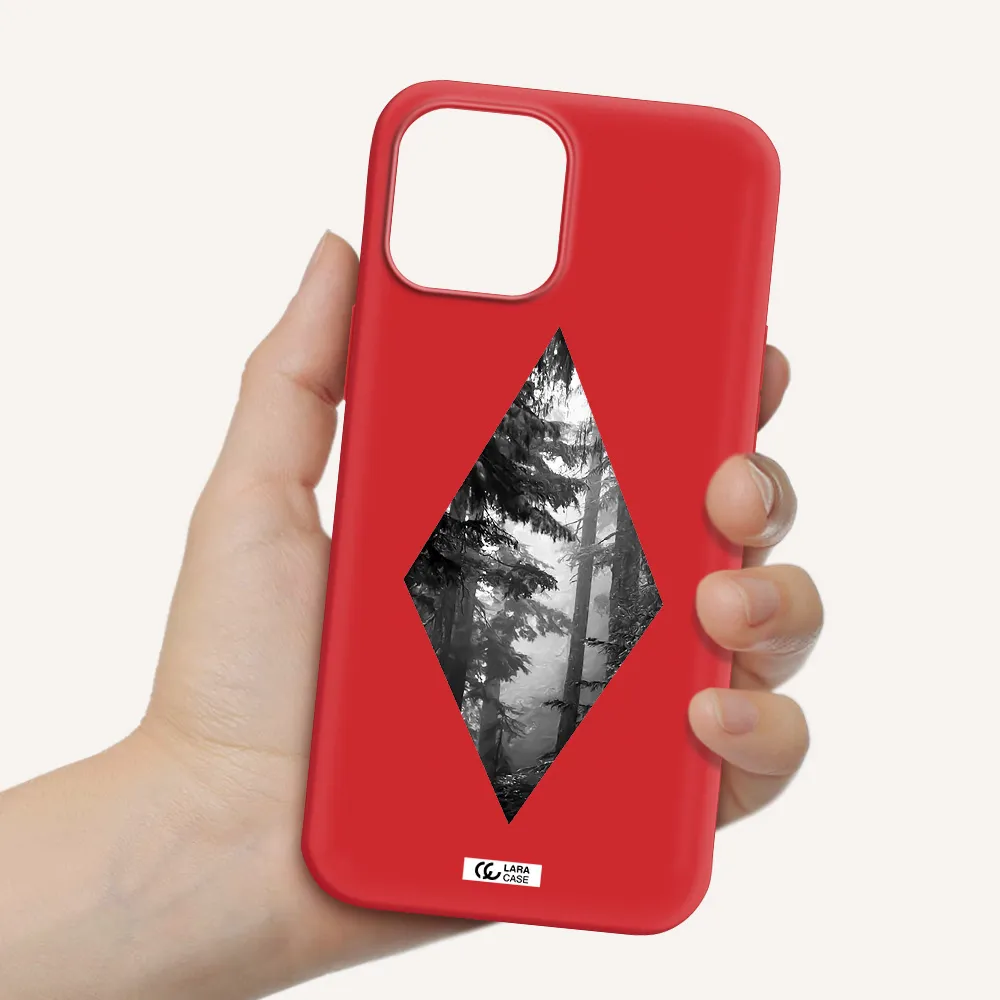 a diamond shaped image of trees Apple iPhone 12 pro Silicone Imperial Red Case