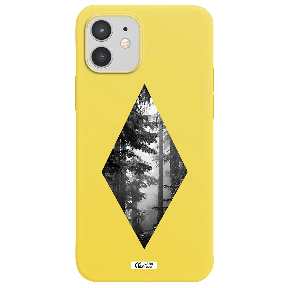 a diamond shaped image of trees Apple iPhone 12 Silicone canary yellow Case