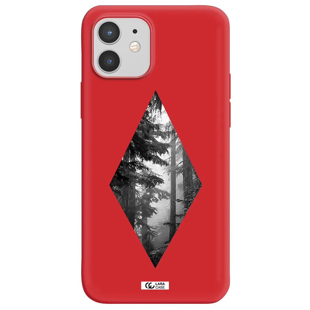 a diamond shaped image of trees Apple iPhone 12 Silicone Imperial Red Case