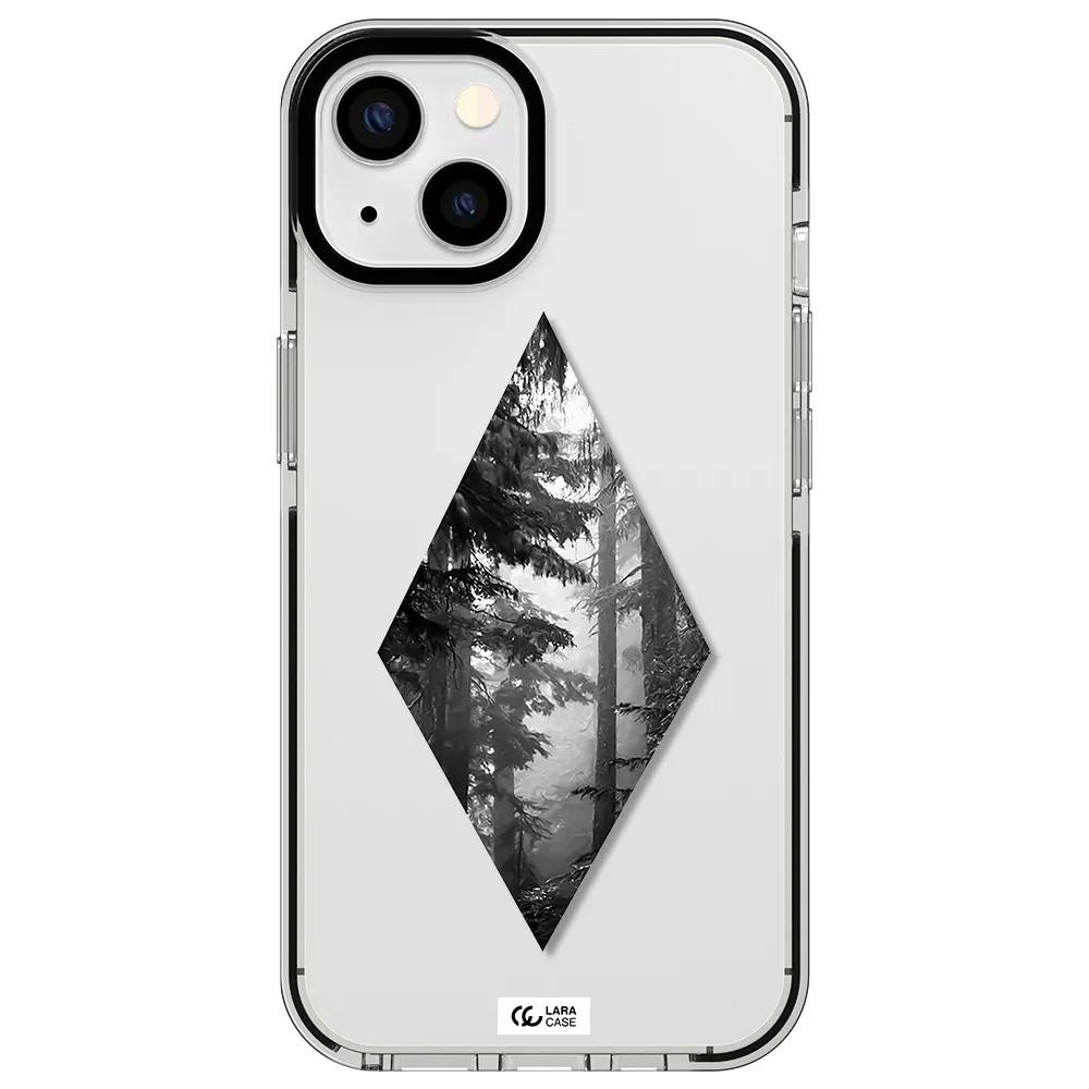 a diamond shaped image of trees Apple iPhone 13 impact black border Case