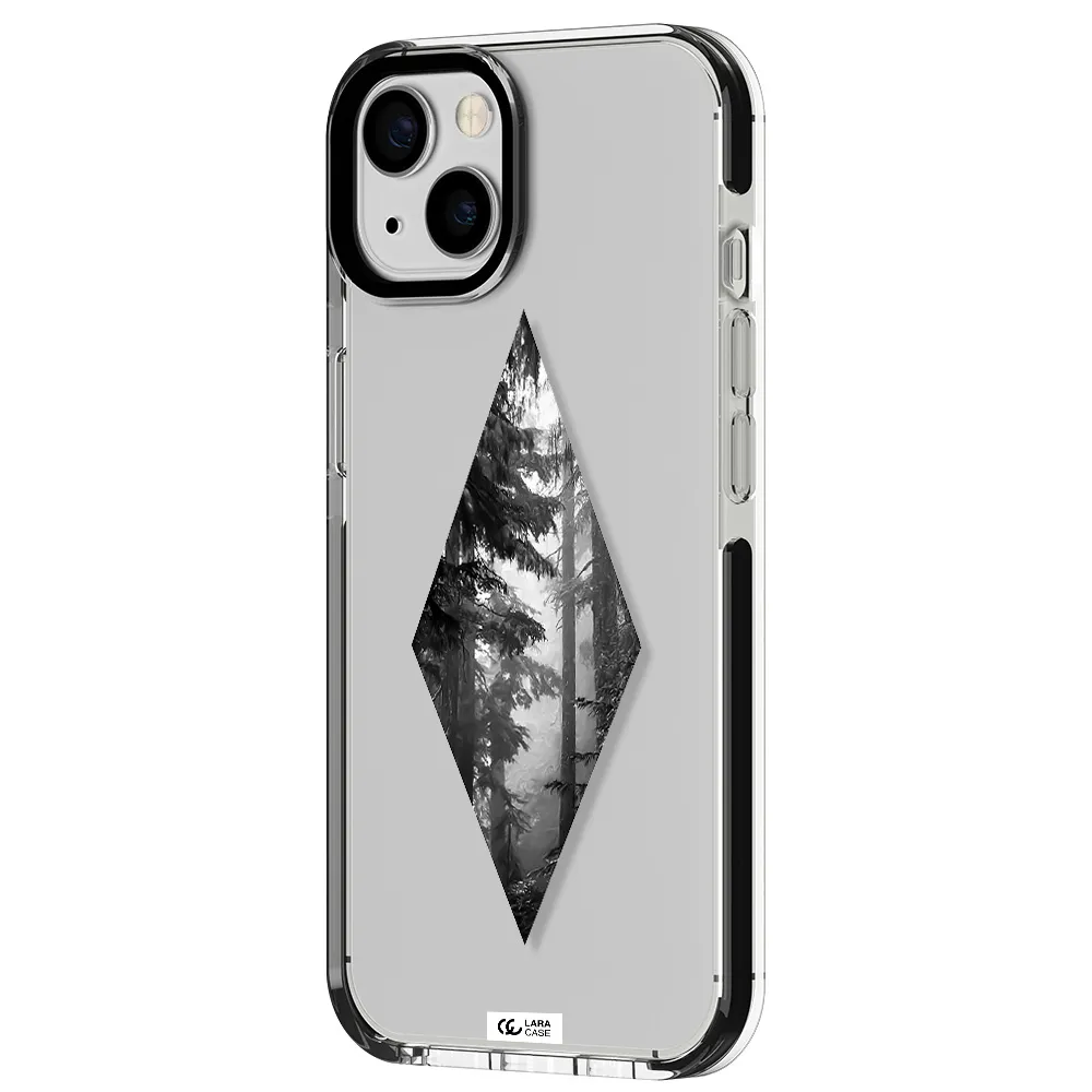 a diamond shaped image of trees Apple iPhone 13 impact black border Case