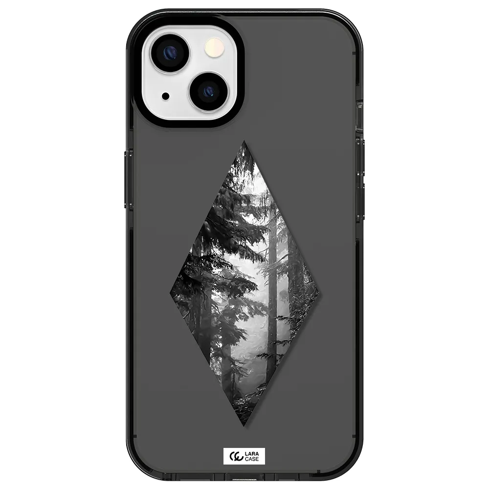 a diamond shaped image of trees Apple iPhone 13 impact Smoke Black Case