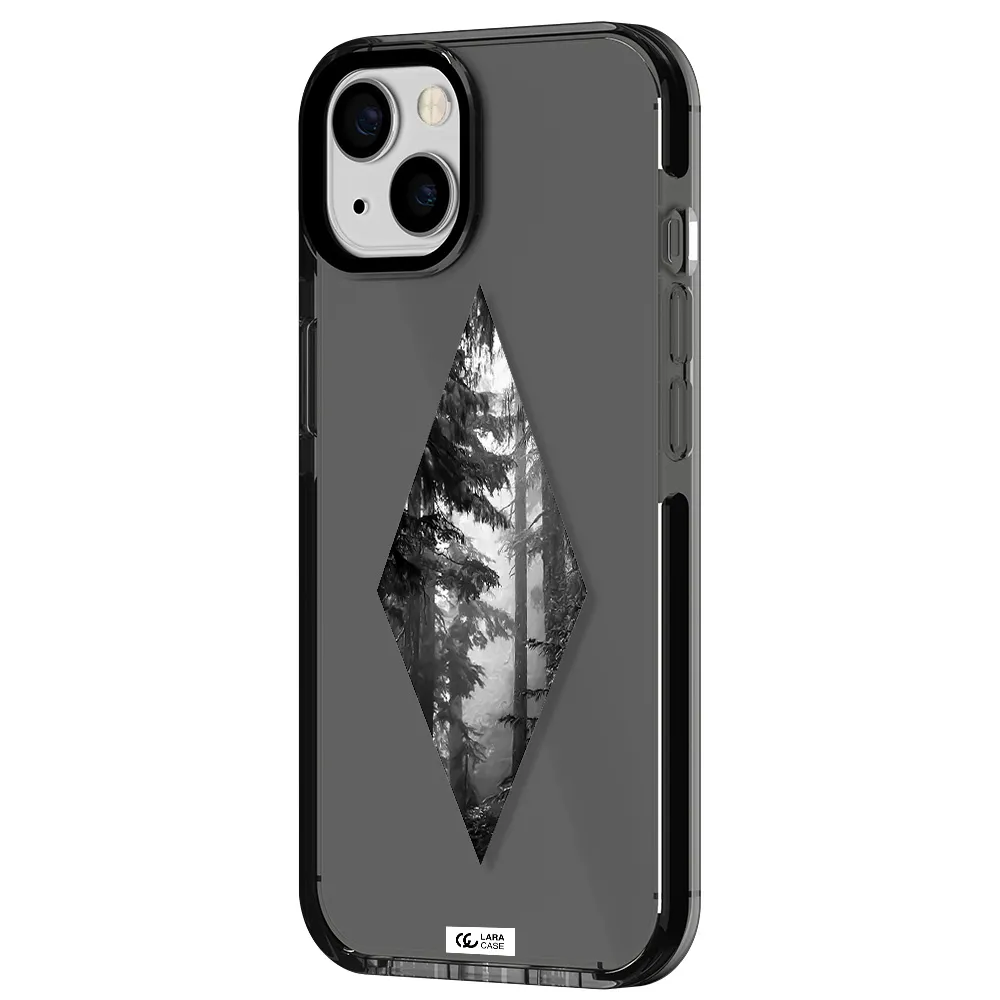 a diamond shaped image of trees Apple iPhone 13 impact Smoke Black Case