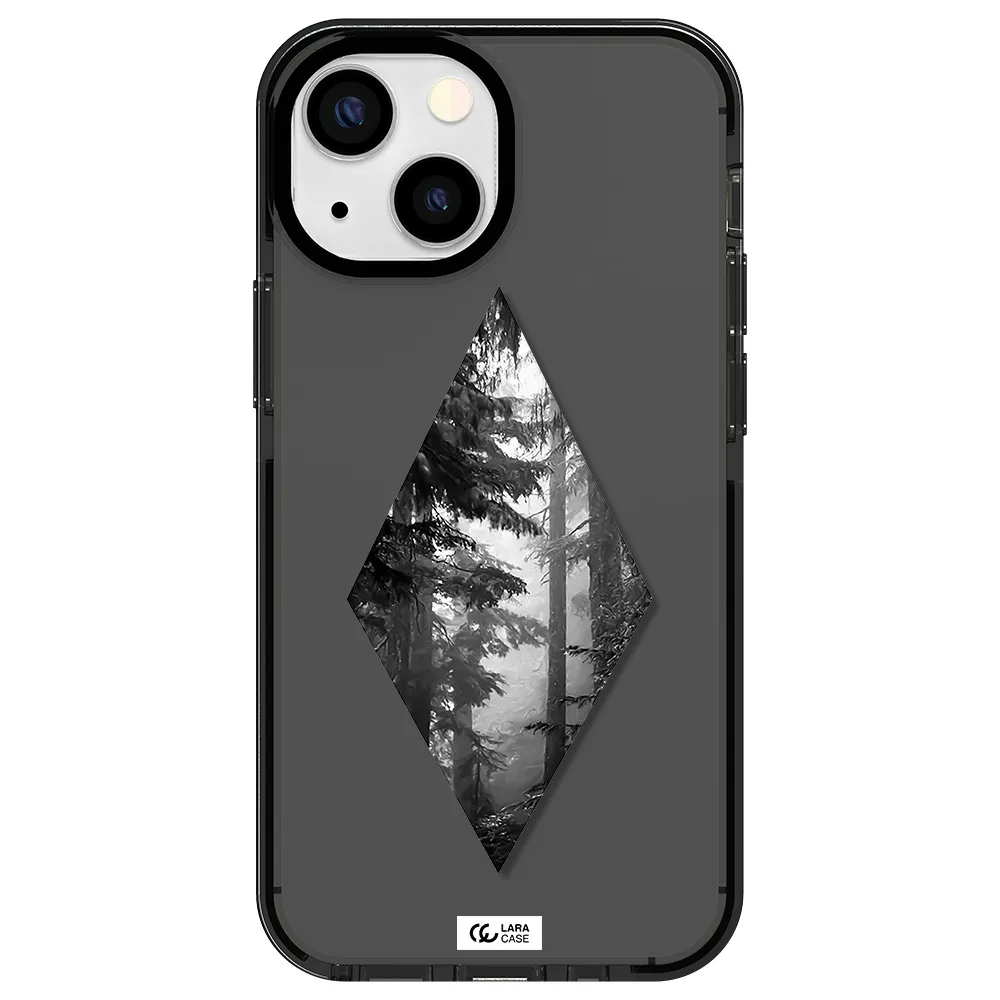 a diamond shaped image of trees Apple iPhone 13 mini impact Smoke Black Case