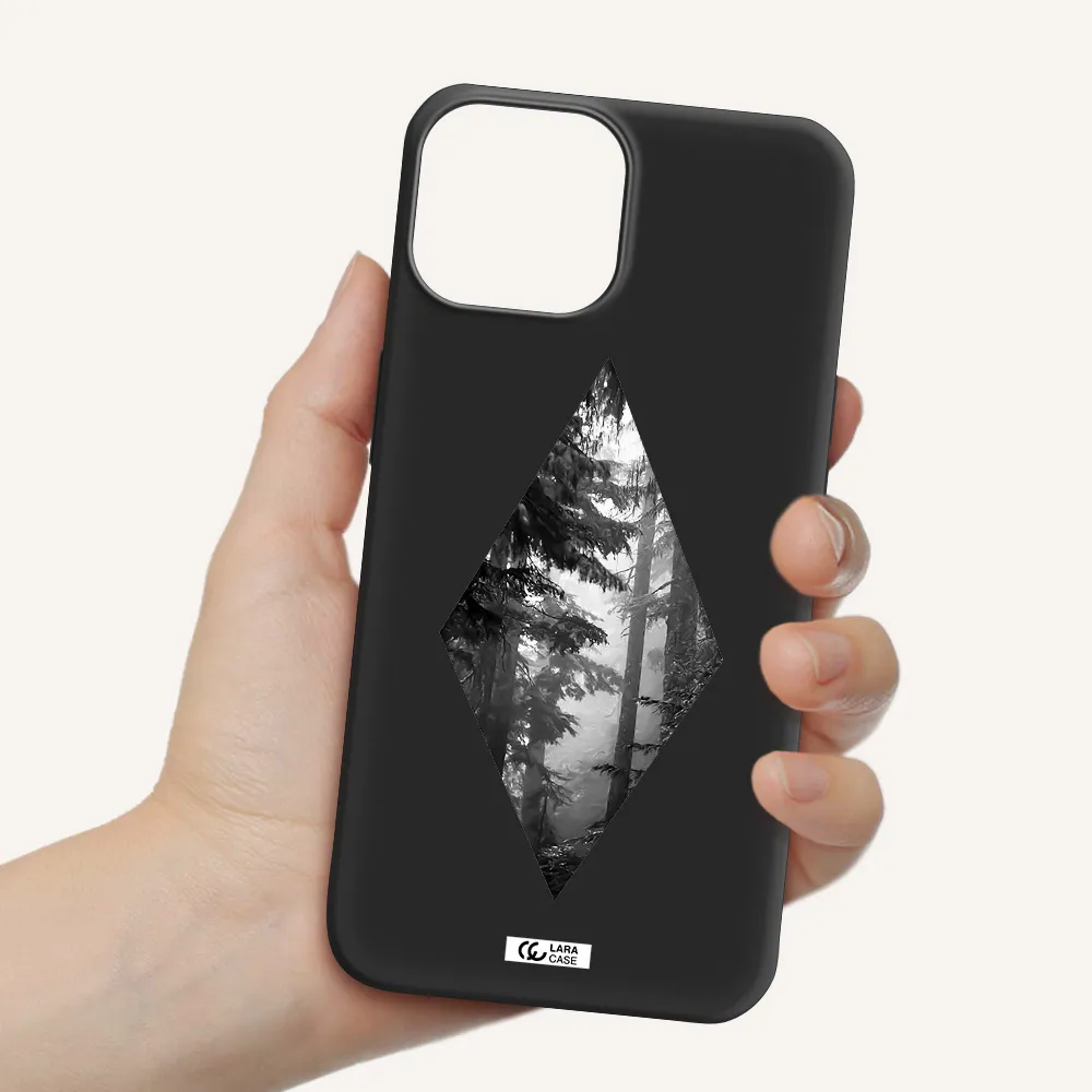 a diamond shaped image of trees Apple iPhone 13 mini Silicone black Case
