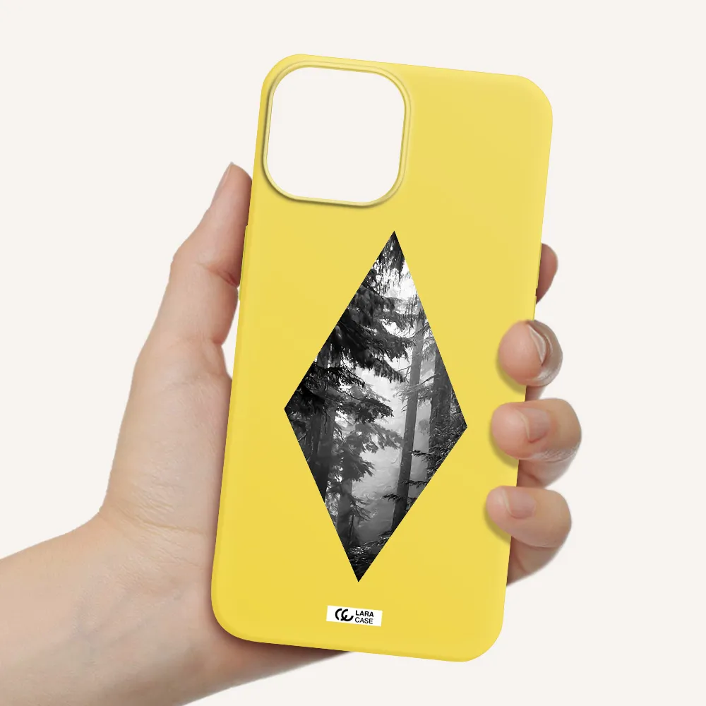 a diamond shaped image of trees Apple iPhone 13 mini Silicone canary yellow Case
