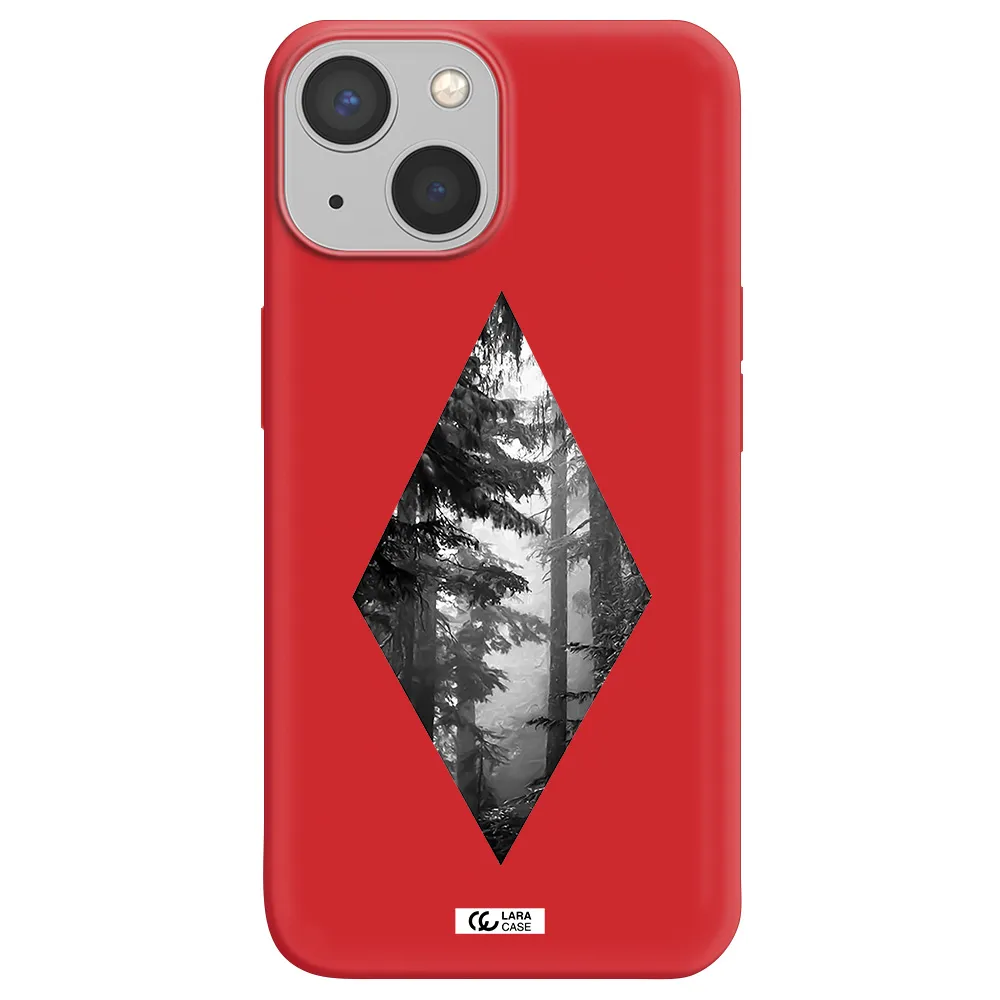a diamond shaped image of trees Apple iPhone 13 mini Silicone Imperial Red Case