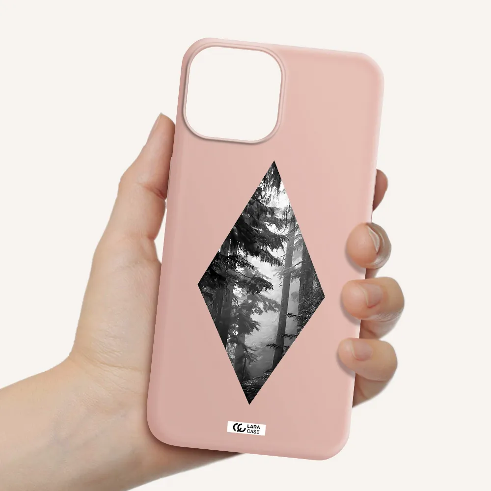 a diamond shaped image of trees Apple iPhone 13 mini Silicone pastel pink Case