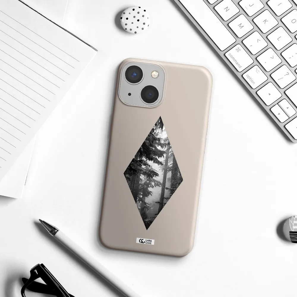 a diamond shaped image of trees Apple iPhone 13 mini Silicone Stone Case