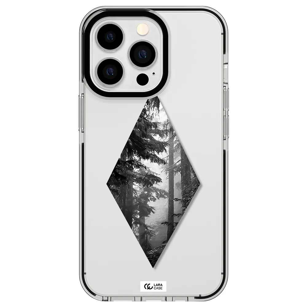 a diamond shaped image of trees Apple iPhone 13 Pro impact black border Case
