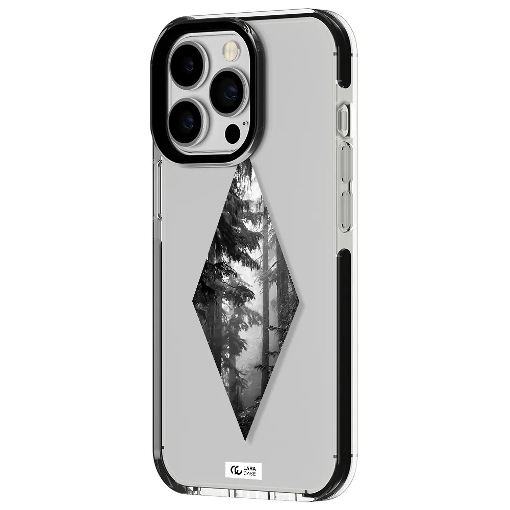 a diamond shaped image of trees Apple iPhone 13 Pro impact black border Case