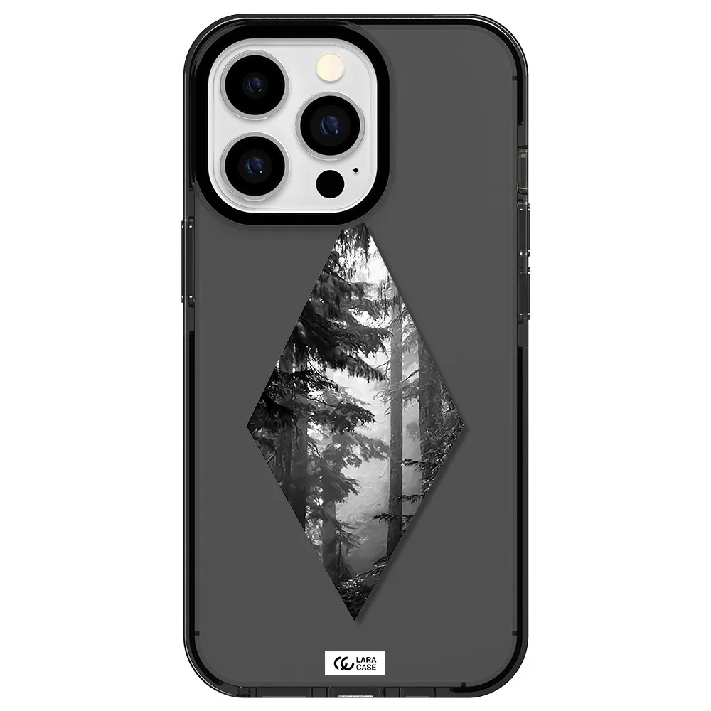 a diamond shaped image of trees Apple iPhone 13 Pro impact Smoke Black Case