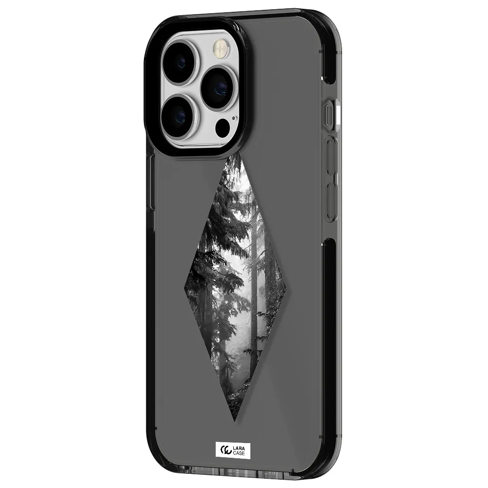 a diamond shaped image of trees Apple iPhone 13 Pro impact Smoke Black Case