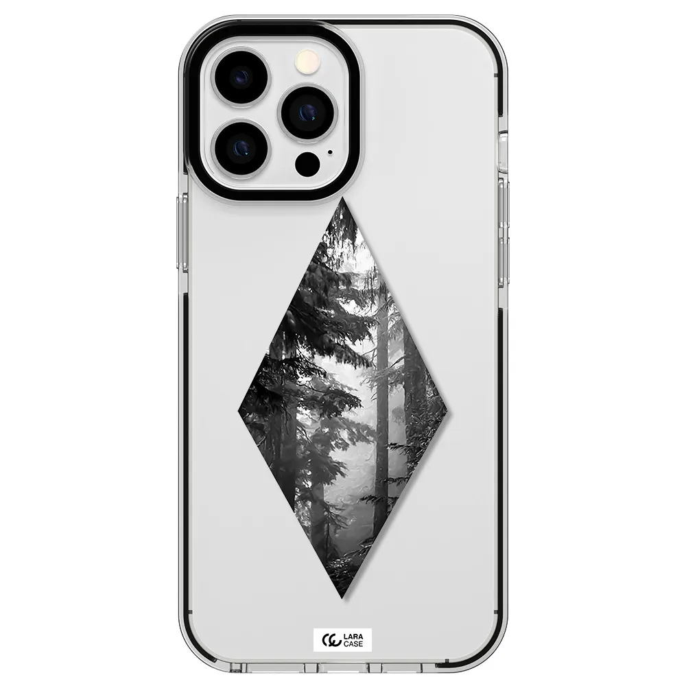a diamond shaped image of trees Apple iPhone 13 Pro Max impact black border Case