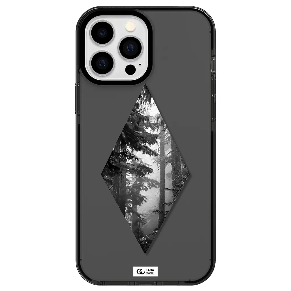 a diamond shaped image of trees Apple iPhone 13 Pro Max impact Smoke Black Case