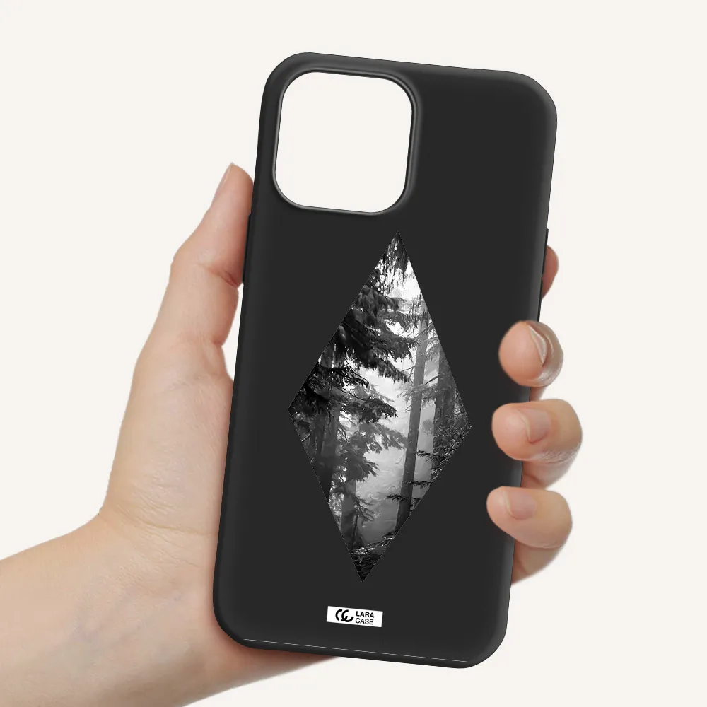 a diamond shaped image of trees Apple iPhone 13 Pro Max Silicone black Case