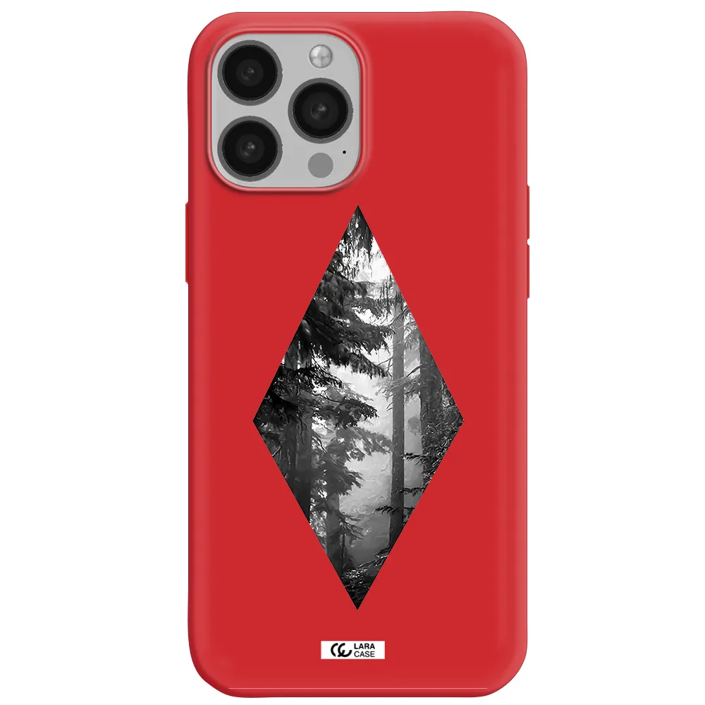 a diamond shaped image of trees Apple iPhone 13 Pro Max Silicone Imperial Red Case