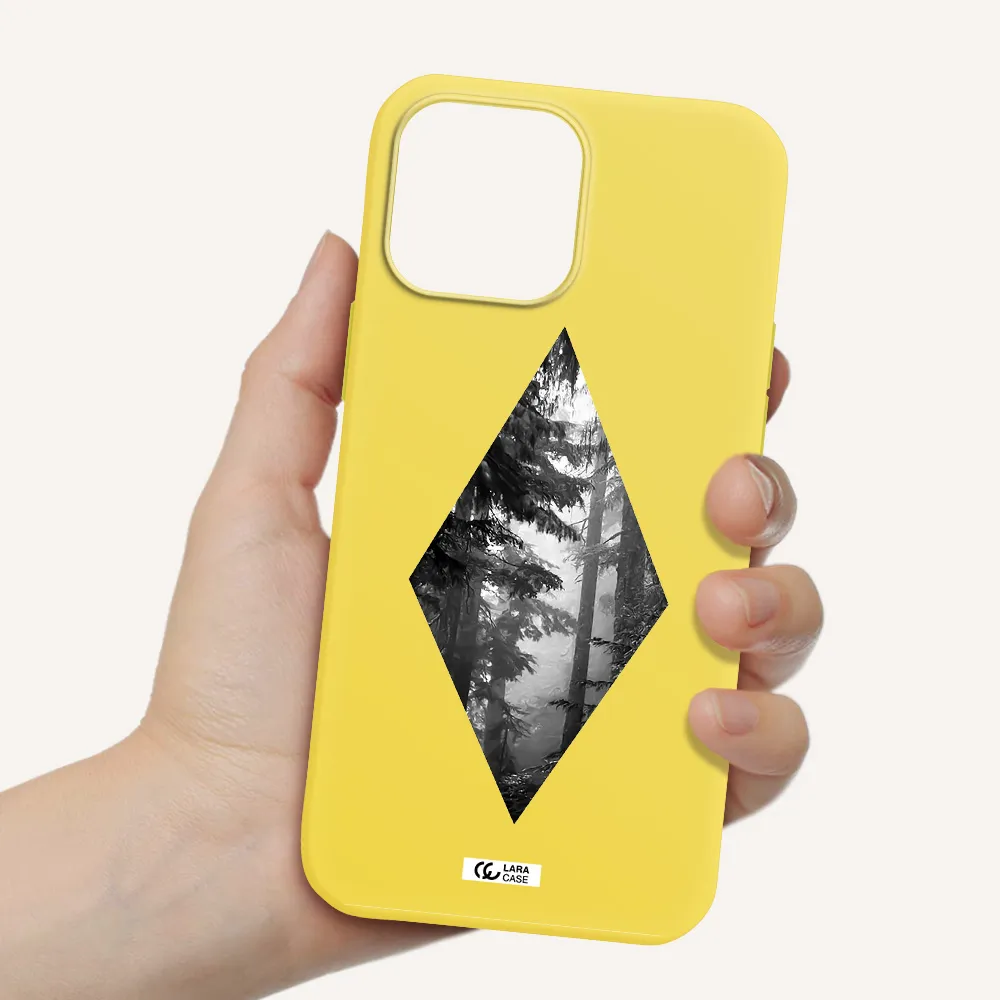 a diamond shaped image of trees Apple iPhone 13 Pro Silicone canary yellow Case