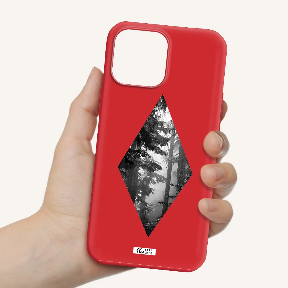 a diamond shaped image of trees Apple iPhone 13 Pro Silicone Imperial Red Case