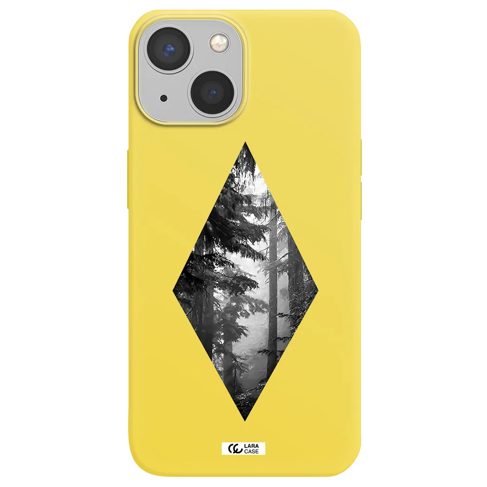 a diamond shaped image of trees Apple iPhone 13 Silicone canary yellow Case