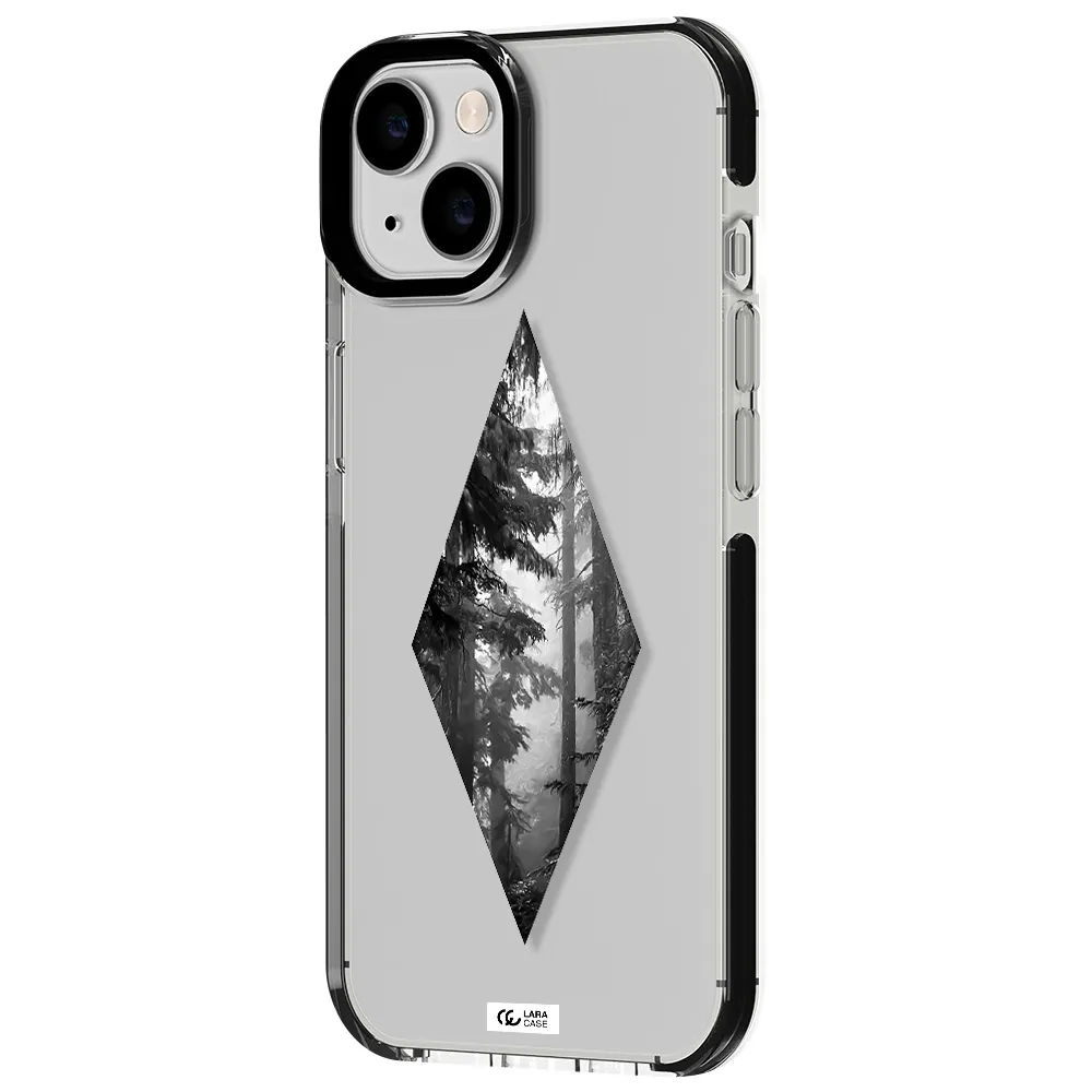 a diamond shaped image of trees Apple iPhone 14 impact black border Case