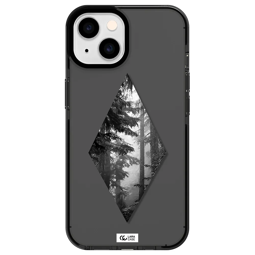 a diamond shaped image of trees Apple iPhone 14 impact Smoke Black Case