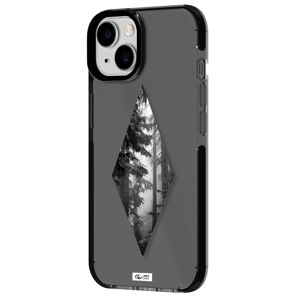 a diamond shaped image of trees Apple iPhone 14 impact Smoke Black Case