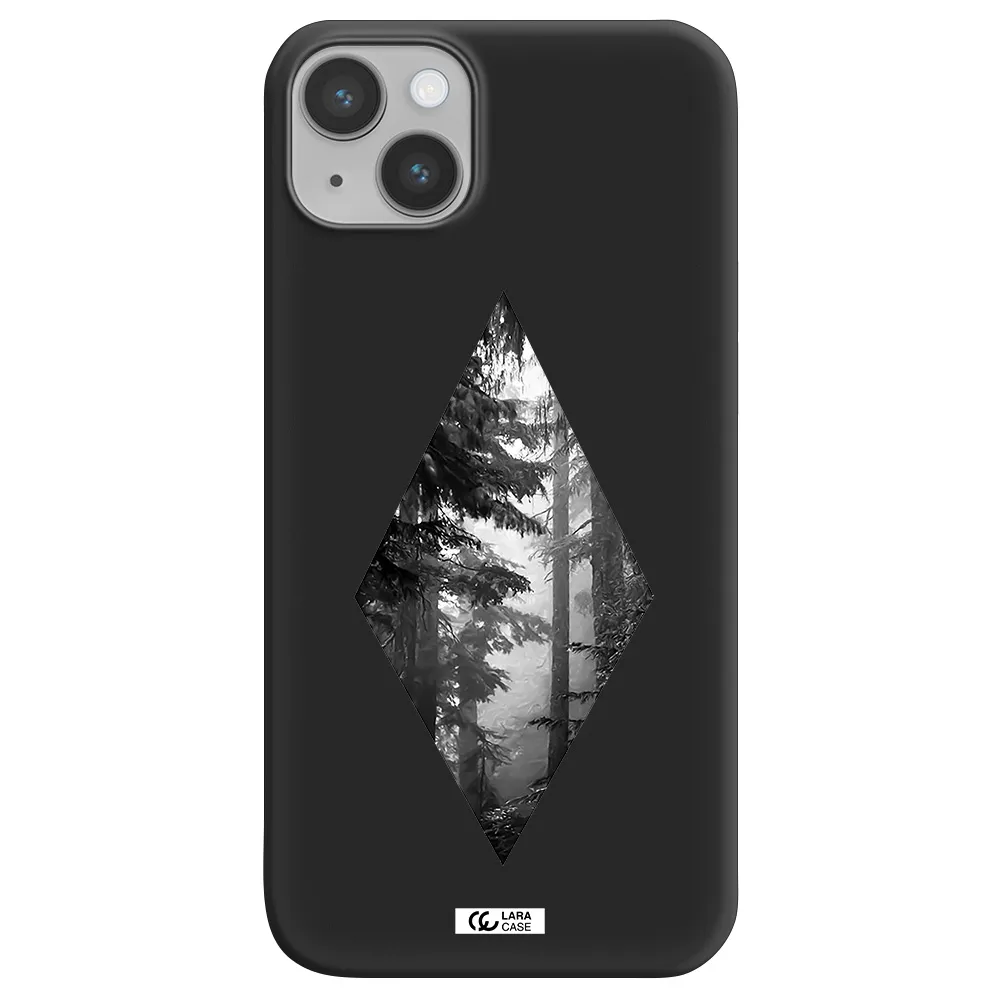 a diamond shaped image of trees Apple iPhone 14 plus Silicone black Case