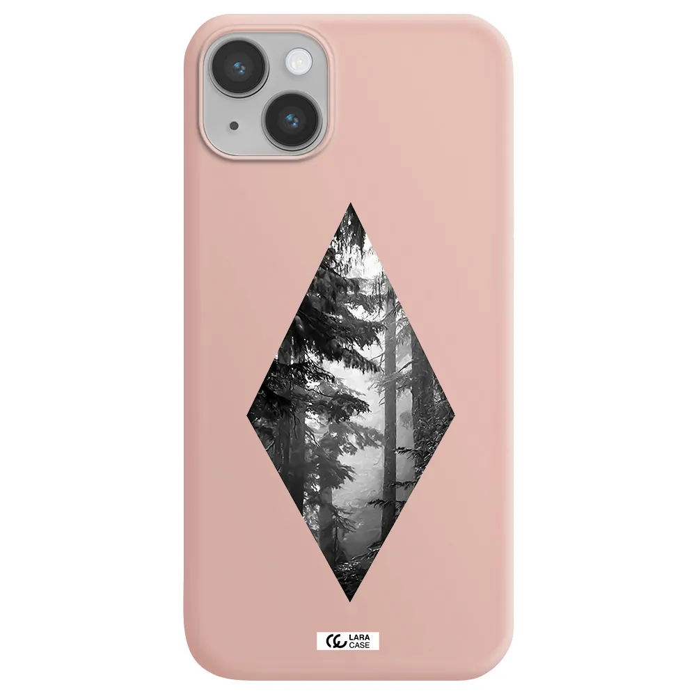 a diamond shaped image of trees Apple iPhone 14 plus Silicone pastel pink Case
