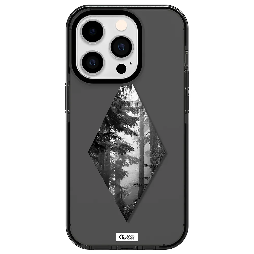 a diamond shaped image of trees Apple iPhone 14 pro impact Smoke Black Case