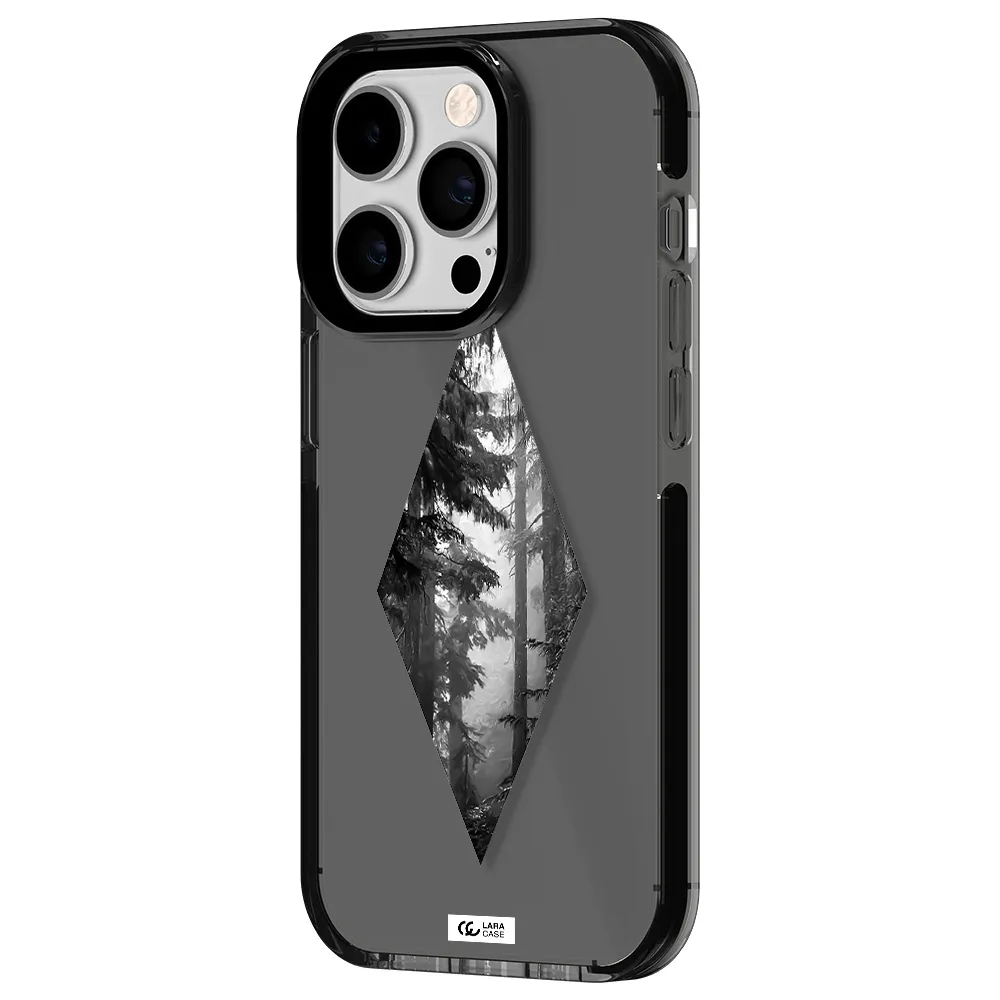 a diamond shaped image of trees Apple iPhone 14 pro impact Smoke Black Case