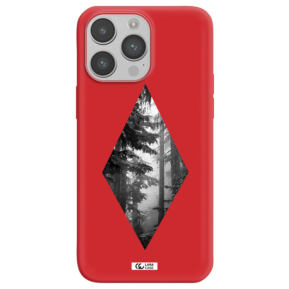 a diamond shaped image of trees Apple iPhone 14 pro max Silicone Imperial Red Case