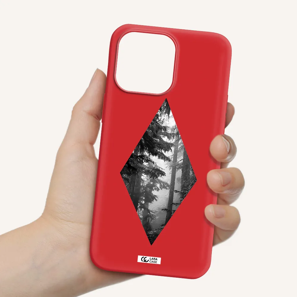 a diamond shaped image of trees Apple iPhone 14 pro max Silicone Imperial Red Case