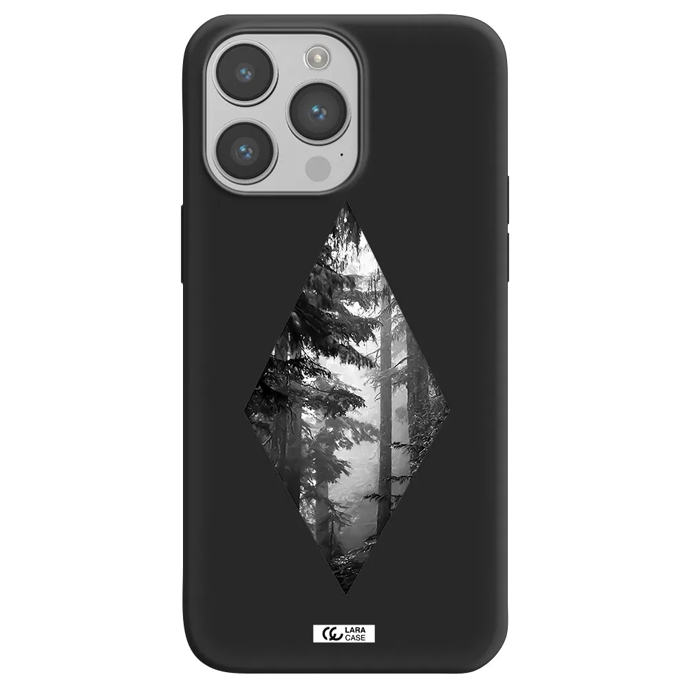 a diamond shaped image of trees Apple iPhone 14 pro Silicone black Case