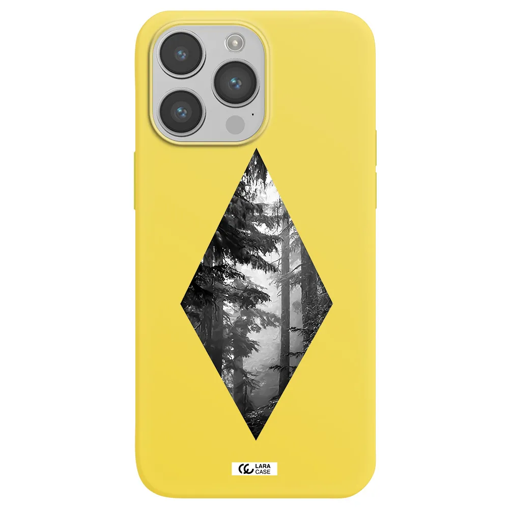 a diamond shaped image of trees Apple iPhone 14 pro Silicone canary yellow Case