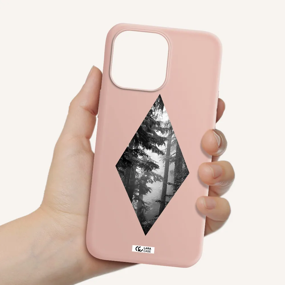 a diamond shaped image of trees Apple iPhone 14 pro Silicone pastel pink Case