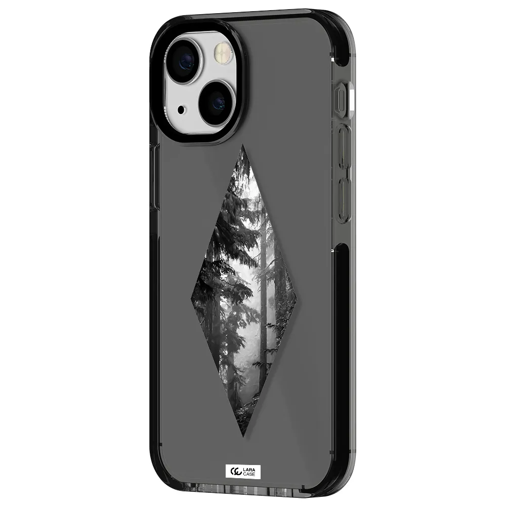 a diamond shaped image of trees Apple iPhone 15 impact Smoke Black Case