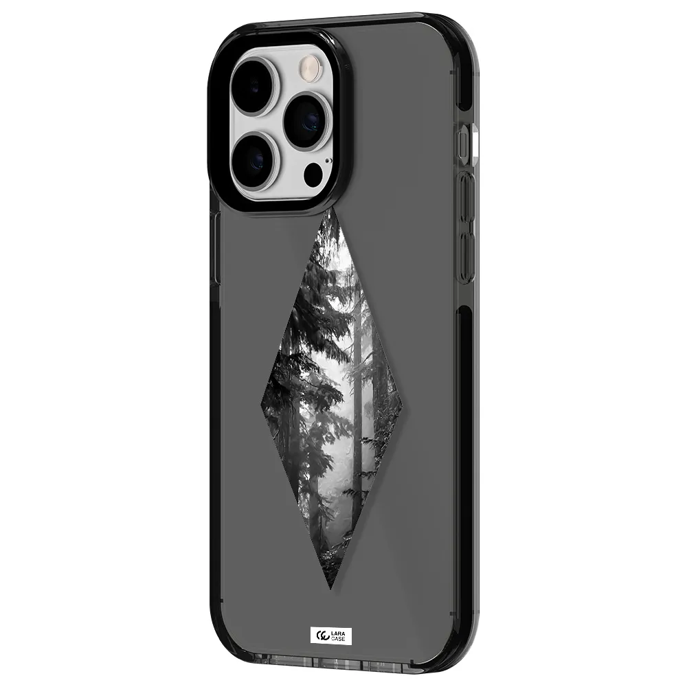 a diamond shaped image of trees Apple iPhone 15 Pro impact Smoke Black Case