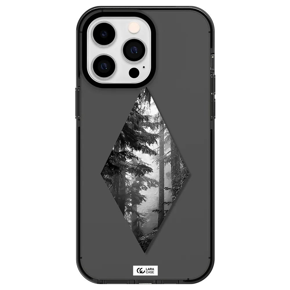 a diamond shaped image of trees Apple iPhone 15 Pro Max impact Smoke Black Case