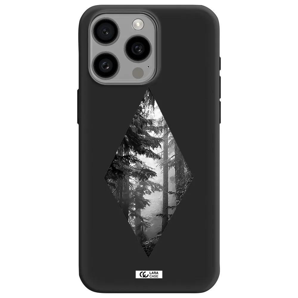 a diamond shaped image of trees Apple Iphone 15 Pro max Silicone black Case