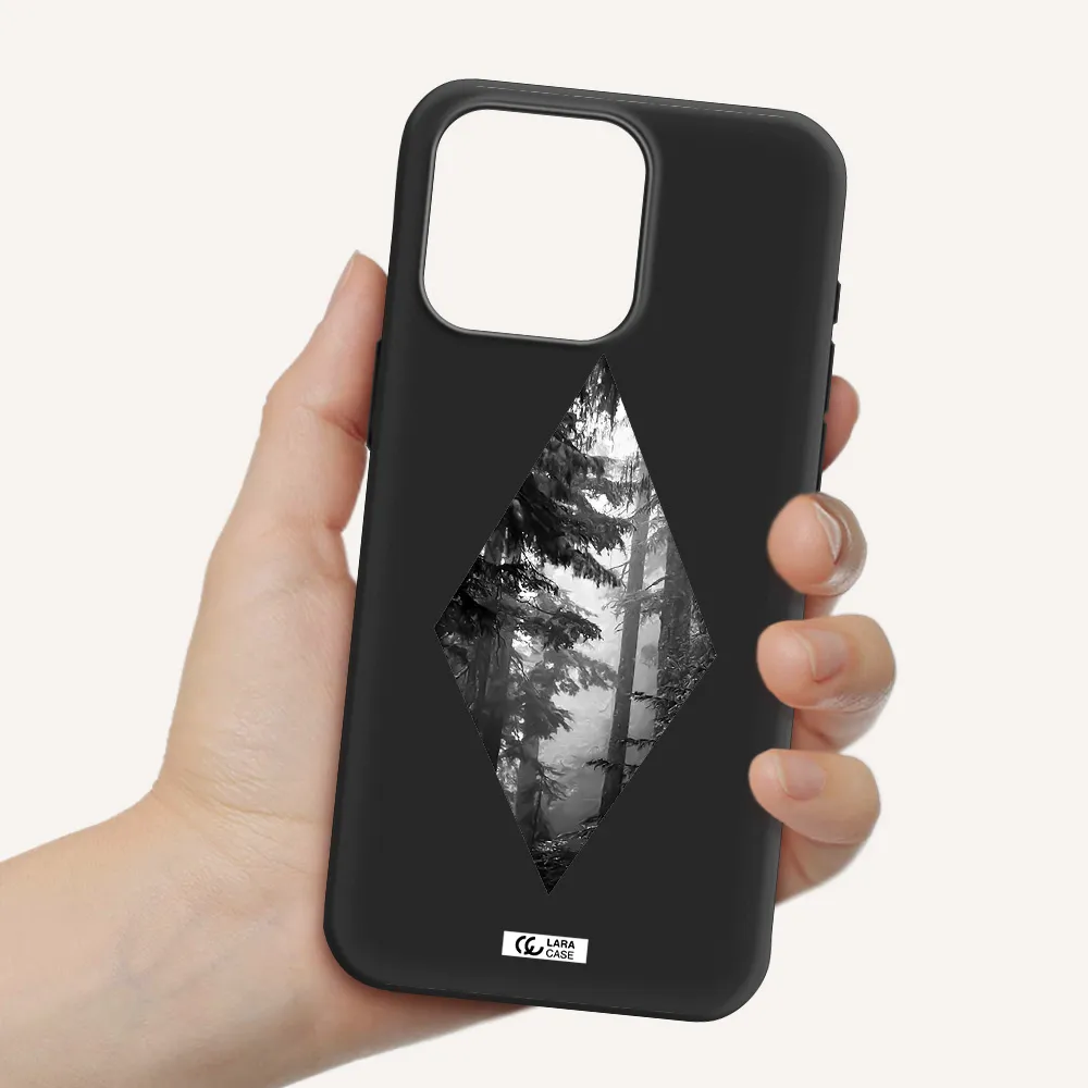 a diamond shaped image of trees Apple Iphone 15 Pro max Silicone black Case