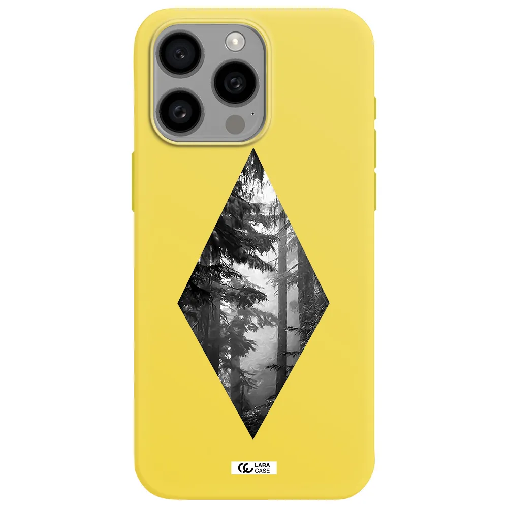 a diamond shaped image of trees Apple Iphone 15 Pro max Silicone canary yellow Case