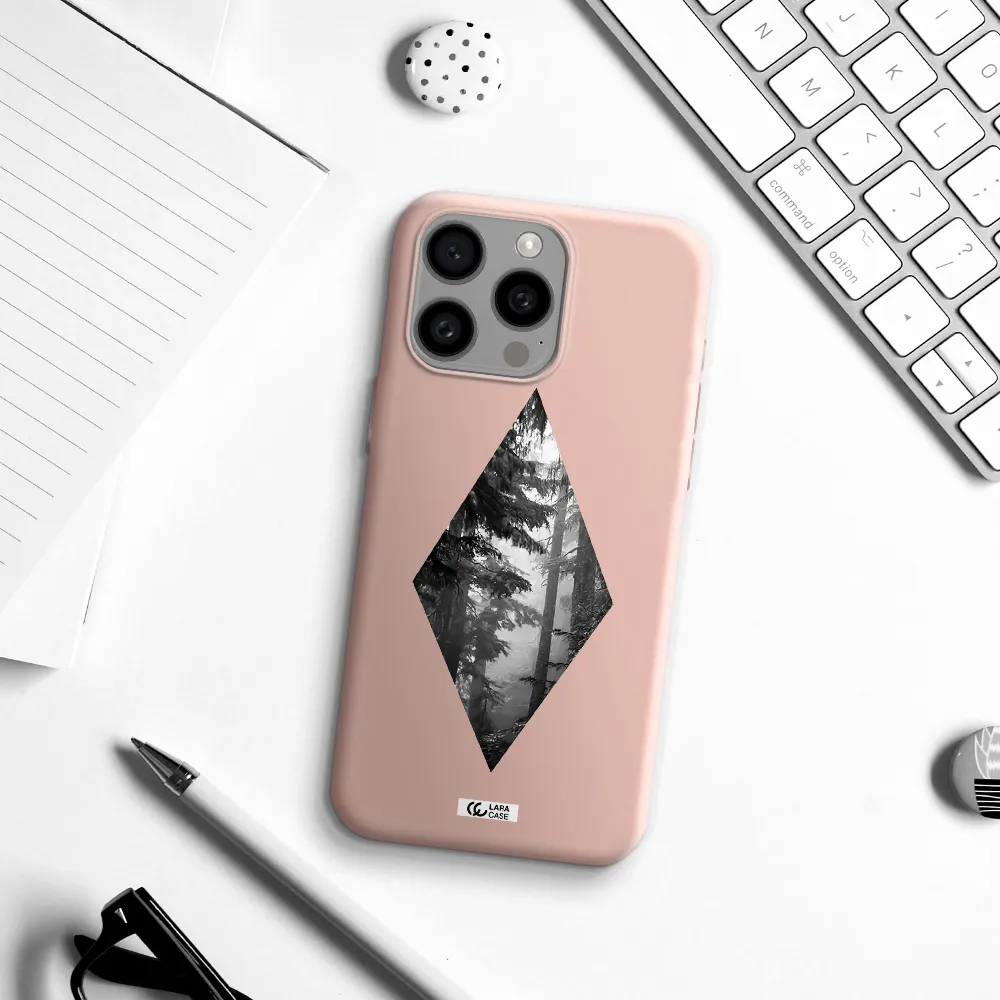 a diamond shaped image of trees Apple Iphone 15 Pro max Silicone pastel pink Case