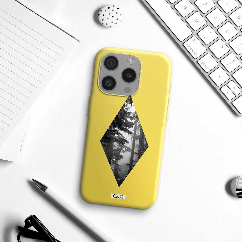 A Diamond Shaped Image Of Trees Apple Iphone 15 Pro Silicone Canary Yellow Case