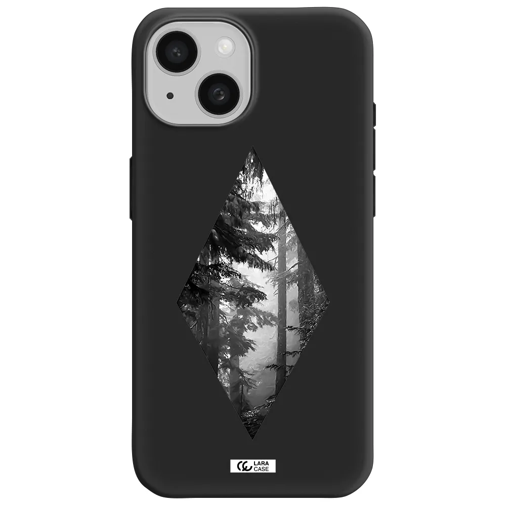 a diamond shaped image of trees Apple iPhone 15 Silicone black Case