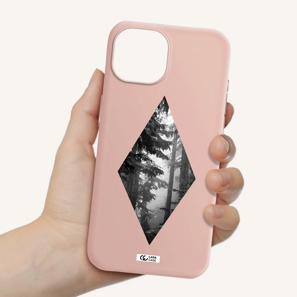 A Diamond Shaped Image Of Trees Apple Iphone 15 Silicone Pastel Pink Case